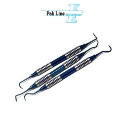 Professional 3 pcs dental scaler set with blue titanium coated stainless steel dental hygiene instruments manufactured by Pak Line Industries Pakistan