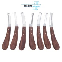 farrier hoof knife set 7 pieces japanese j2 stainless steel wooden handle right left double sided blades pak line industries