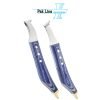 Hand-finished Farrier Hoof Knife Set with J2 stainless steel loop blades, blue wooden handles and brass ends manufactured by Pak Line Industries Pakistan