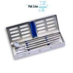 dental exam set 4 pcs diagnostic instruments explorer probe mouth mirror cotton plier in small sterilisation cassette pak line industries