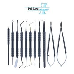 Non-Glare Featherweight Microsurgery Instrument Set with precision stainless steel ophthalmic and microsurgical instruments manufactured by Pak Line Industries.