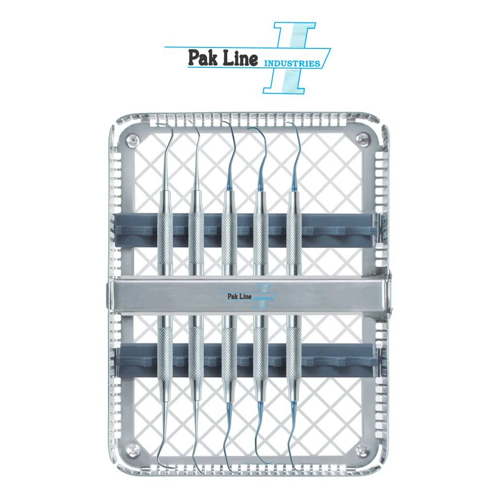 Titanium Tip Curettes Set of 5 with Stainless Steel Sterilization Cassette by Pak Line Industries